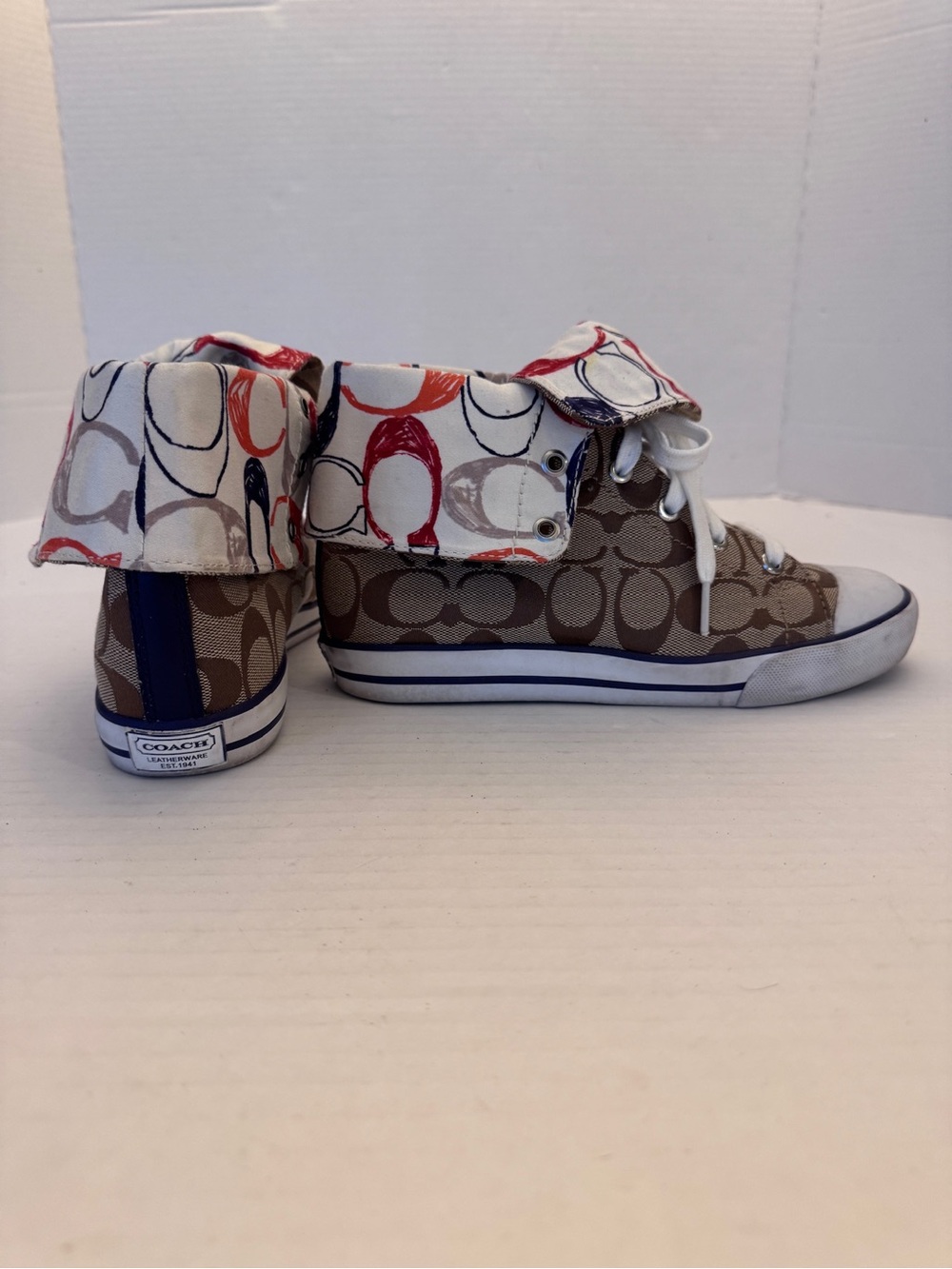 Coach Bonney Sneakers Signature C Women Size 7B Fold Over High Tops Tennis Shoes